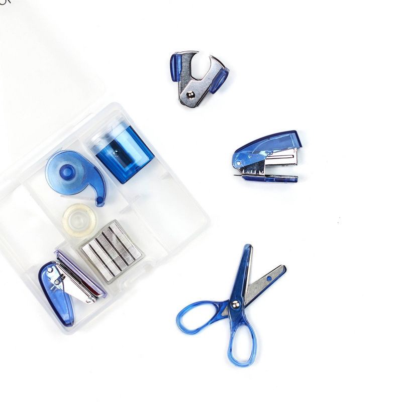 slide 6 of 8, Mini Office Supply Kit Blue - Yoobi™: Stapler, Staple Remover, Hole Punch, Tape Dispenser, Scissors, Storage Box, 1 ct