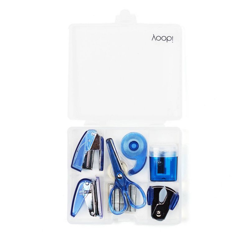 slide 7 of 8, Mini Office Supply Kit Blue - Yoobi™: Stapler, Staple Remover, Hole Punch, Tape Dispenser, Scissors, Storage Box, 1 ct