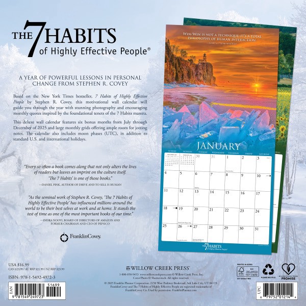 slide 2 of 5, Willow Creek Press 2026 Willow Creek Press Monthly Wall Calendar, 12"" x 12"", 7 Habits of Highly Effective People, January To December, O49723, 1 ct