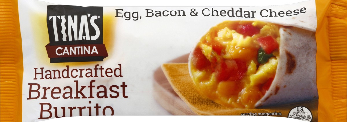 slide 4 of 5, Tina's Breakfast Burrito Handcrafted Egg Bacon & Cheddar Cheese, 4 oz