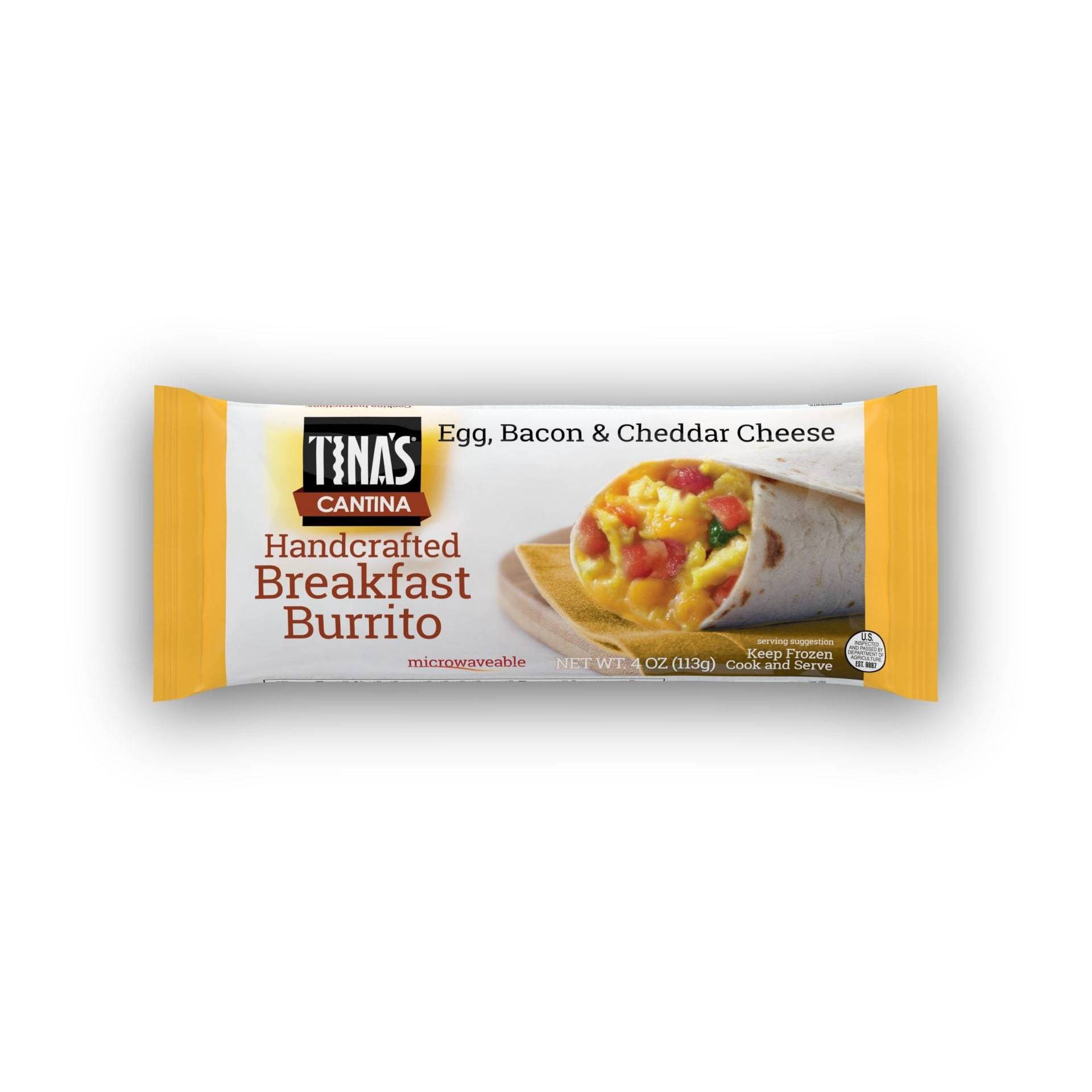 slide 1 of 5, Tina's Breakfast Burrito Handcrafted Egg Bacon & Cheddar Cheese, 4 oz