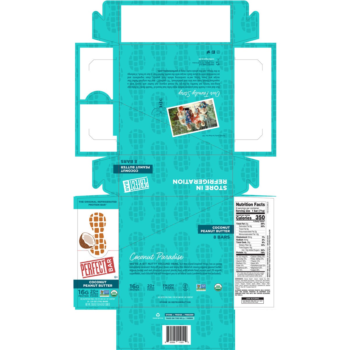 slide 3 of 13, Perfect Bar Original Refrigerated Protein Bar, Coconut Peanut Butter, 2.5 Ounce Bar, 8 Count, 20 oz