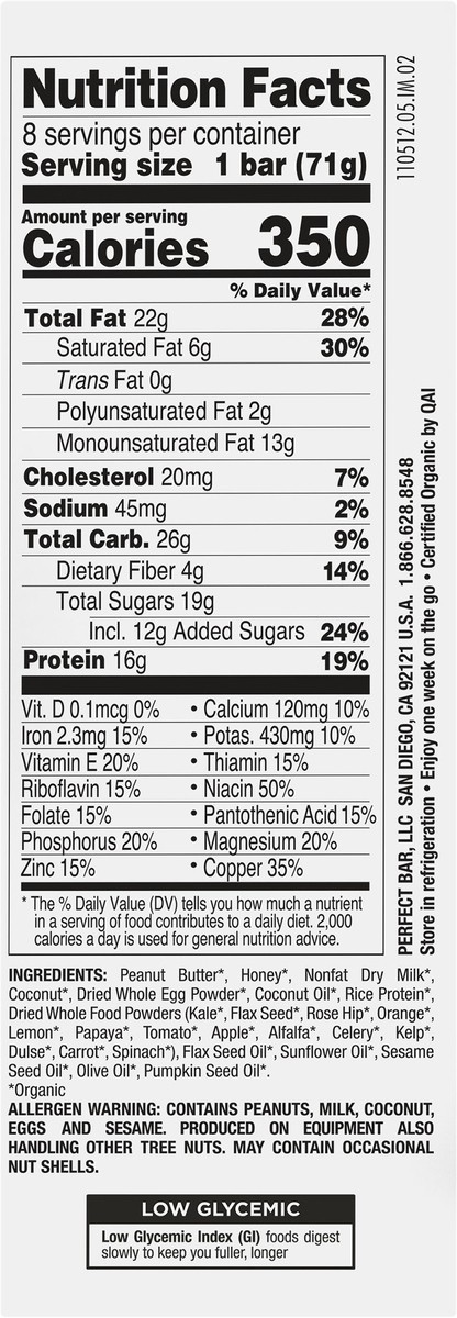 slide 4 of 13, Perfect Bar Original Refrigerated Protein Bar, Coconut Peanut Butter, 2.5 Ounce Bar, 8 Count, 20 oz