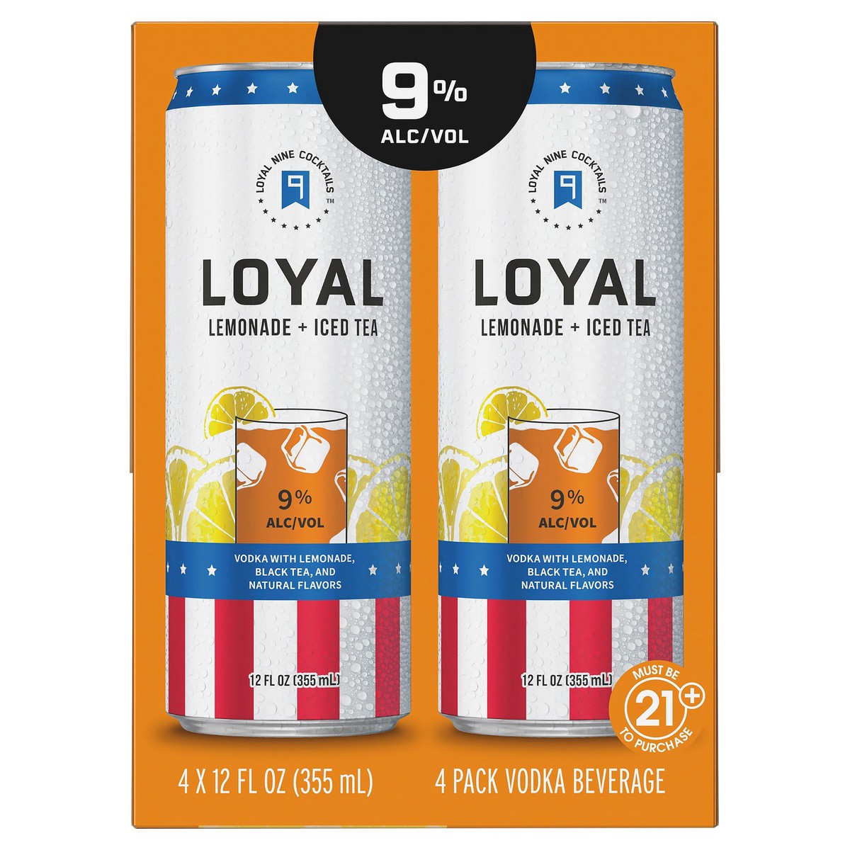 slide 1 of 5, Loyal Nine Lemonade + Iced Tea Cocktail, 4-PACK (4 x 12 fl oz), 355 ml