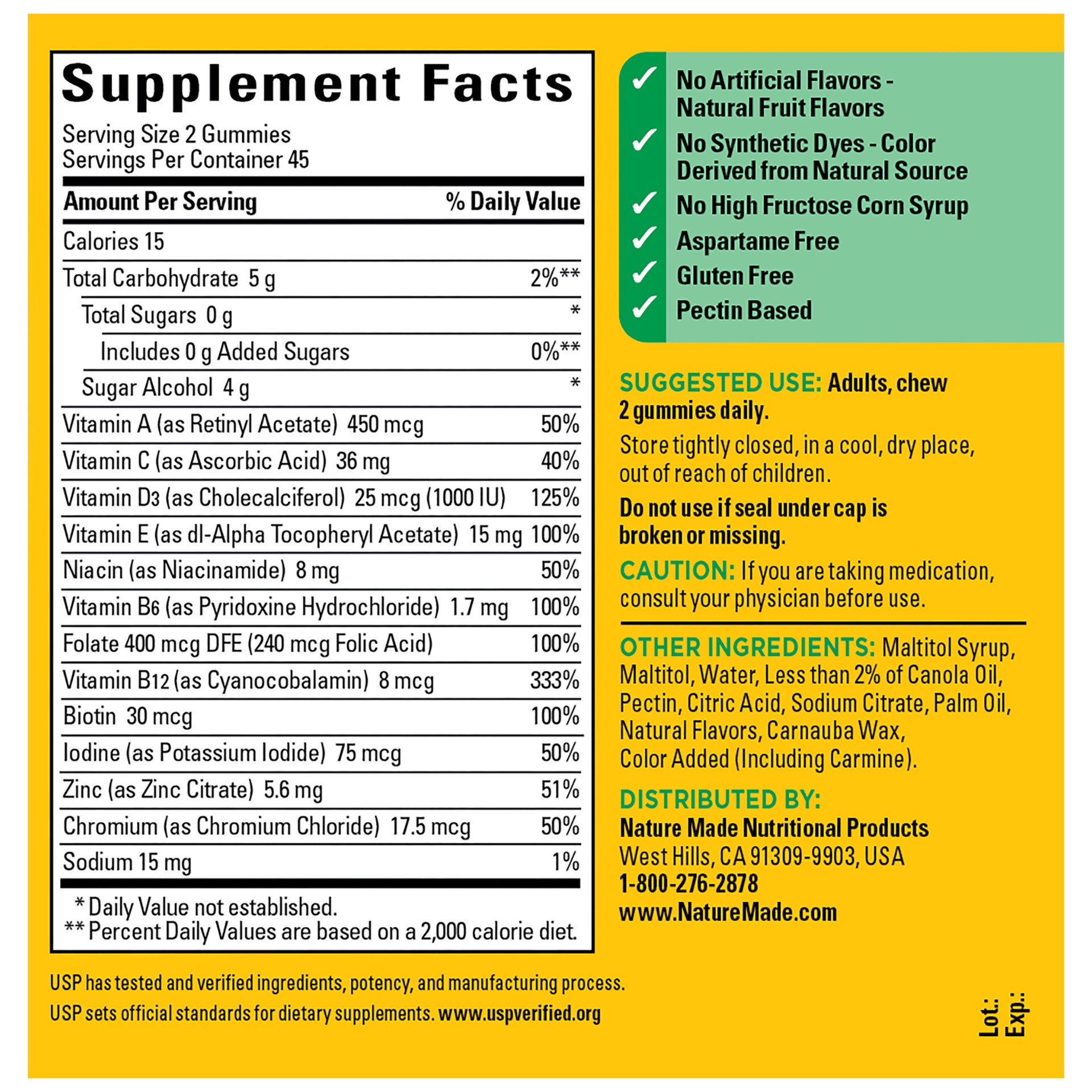 slide 3 of 4, Nature Made Zero Sugar Multivitamin Gummies, Sugar Free Gummies, 90 Count, 90 ct