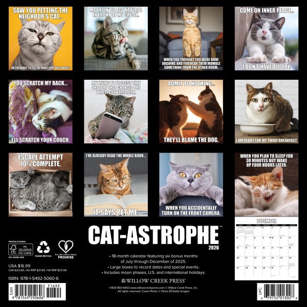 slide 5 of 5, Willow Creek Press 2026 Willow Creek Press Monthly Wall Calendar, 12"" x 12"", Catastrophe, January To December, O50606, 1 ct