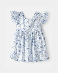 Oshkosh Baby Girl Floral Ruffle Dress - Blue/White, 24M