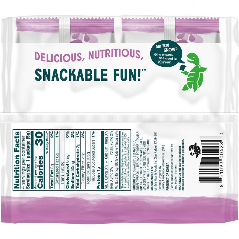 slide 3 of 5, gimme Seaweed Organic Premium Roasted Seaweed Snack, Teriyaki, .17oz, 4 Pack, 4 ct