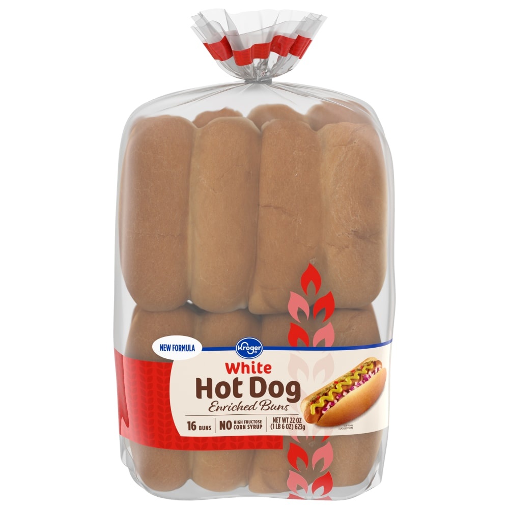slide 1 of 2, Kroger White Hot Dog Enriched Buns, 16 ct