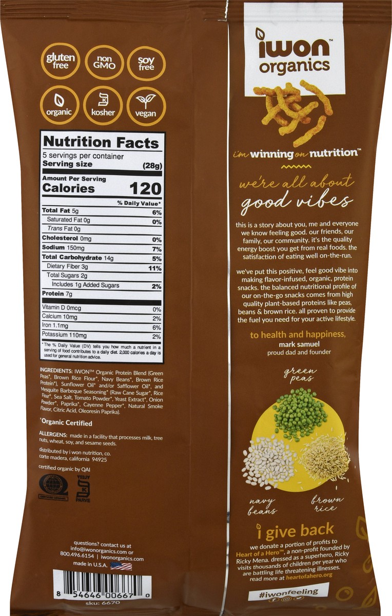 slide 5 of 9, Iwon Organics Mesquite Bbq Protein Stix 5 oz, 5 oz