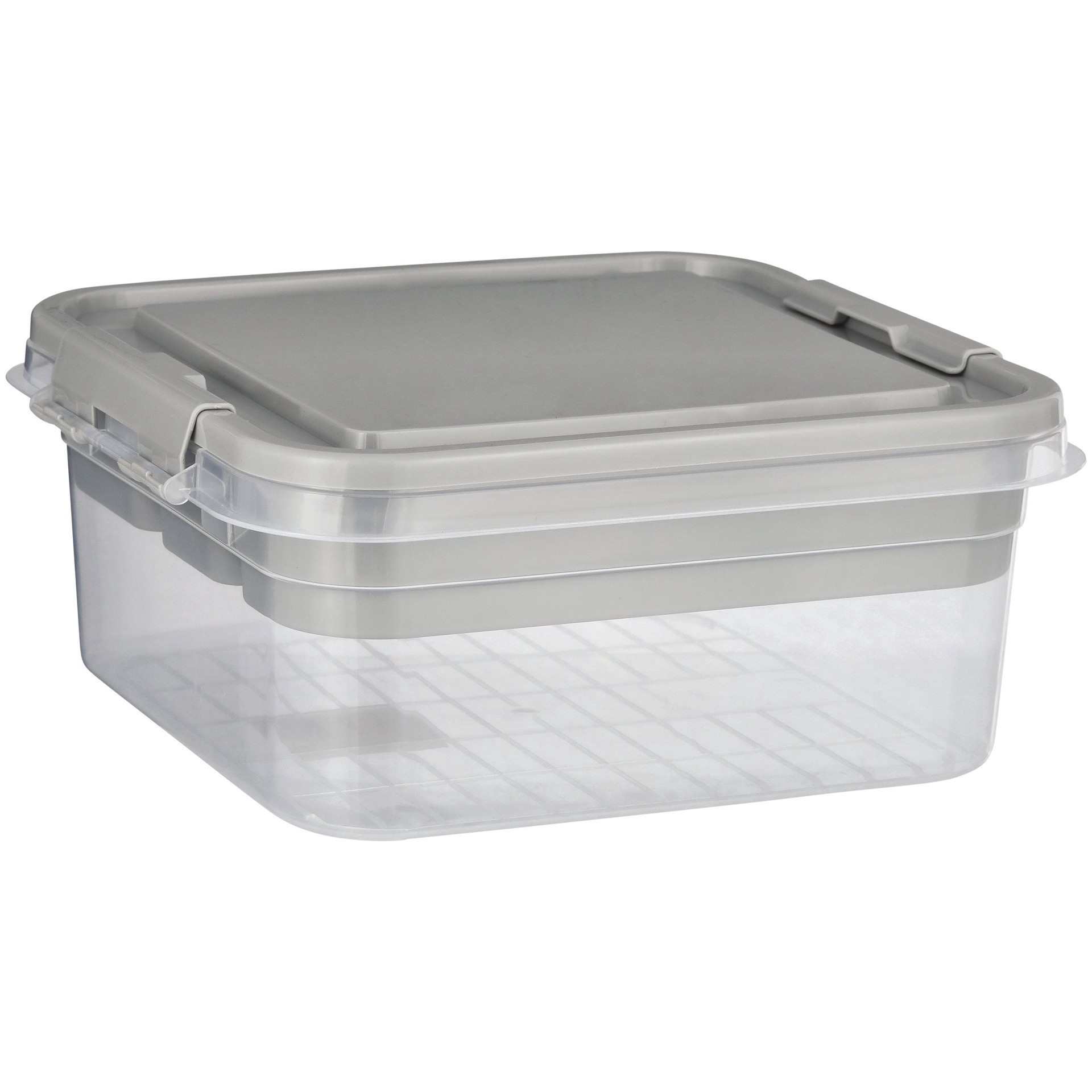 slide 1 of 1, our goods 2 Tier Storage Container with Lid - Gray, 9.6 in x 4.4 in