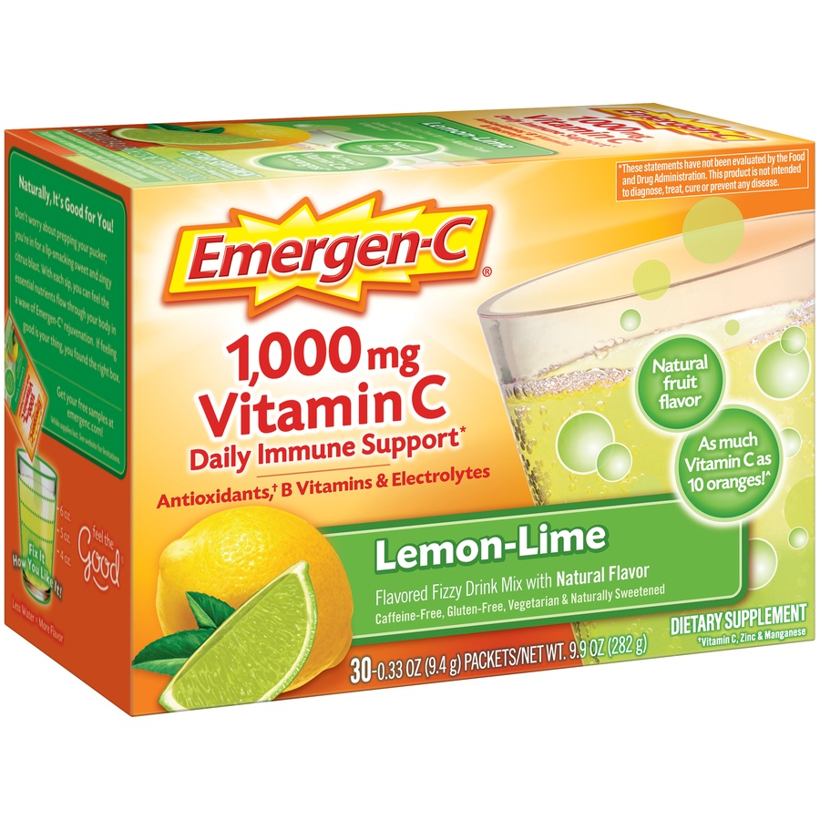 slide 2 of 7, Emergen-C Vitamin C Dietary Supplement - Lemon Lime Flavor, 30 ct; 0.33 oz