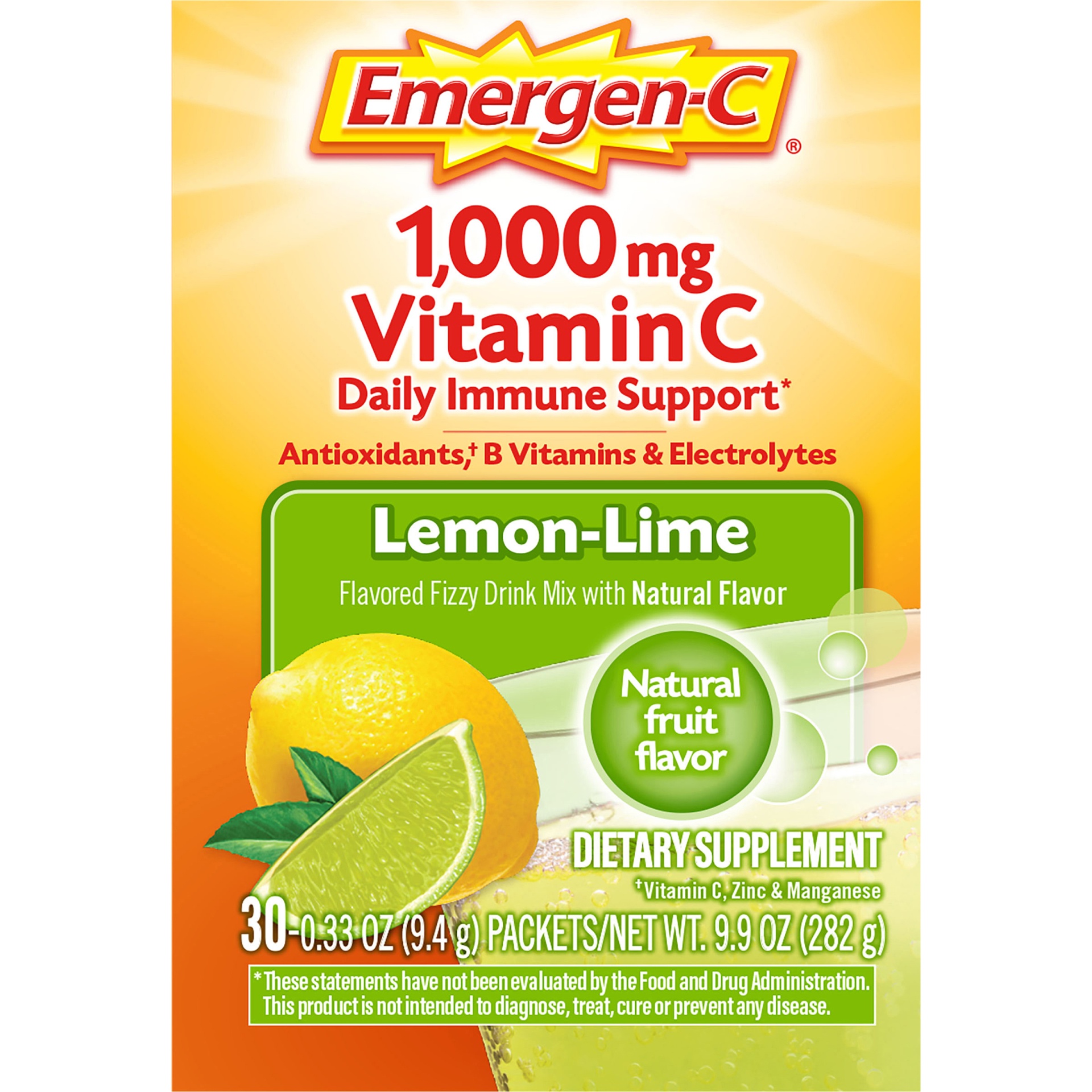 slide 7 of 7, Emergen-C Vitamin C Dietary Supplement - Lemon Lime Flavor, 30 ct; 0.33 oz