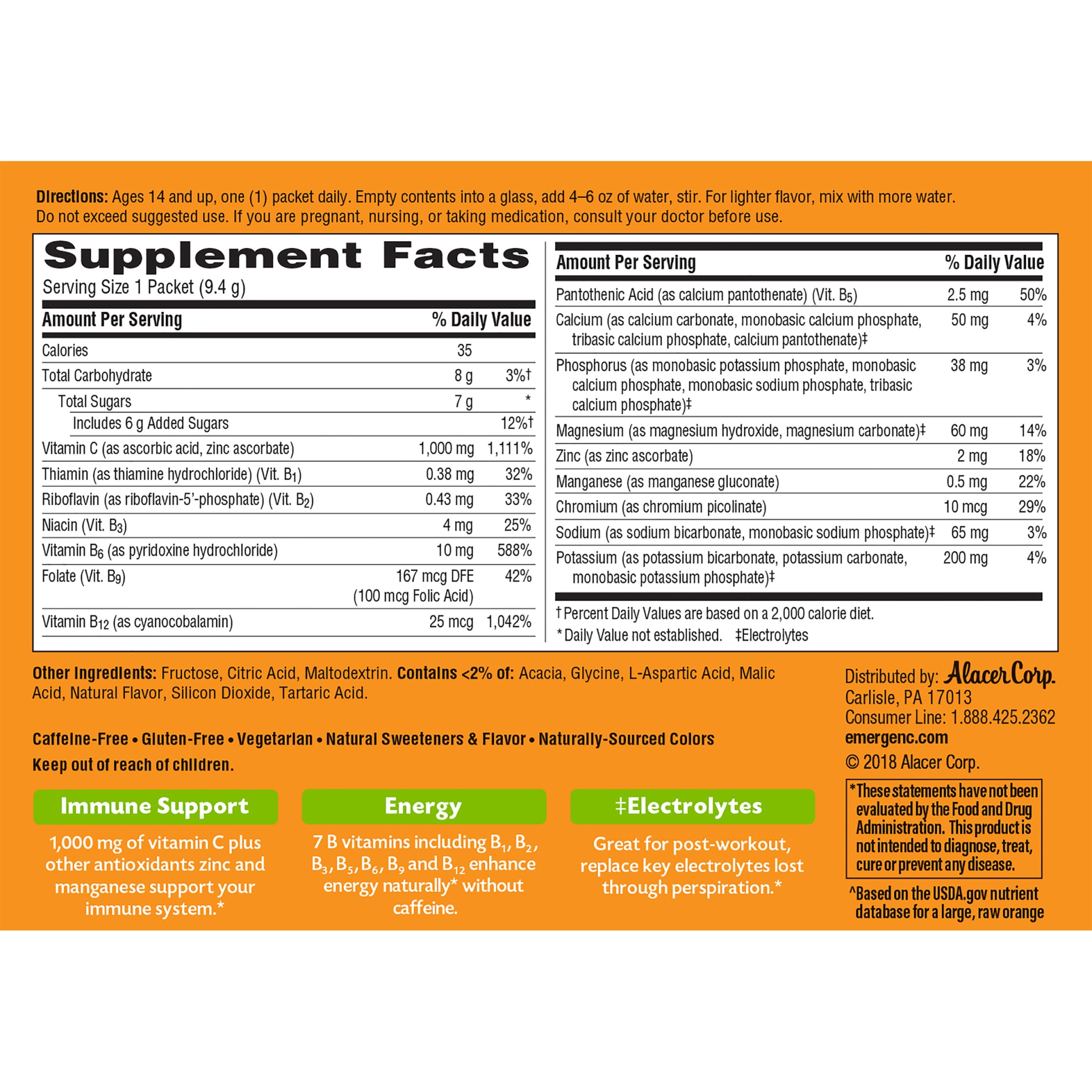 slide 5 of 7, Emergen-C Vitamin C Dietary Supplement - Lemon Lime Flavor, 30 ct; 0.33 oz