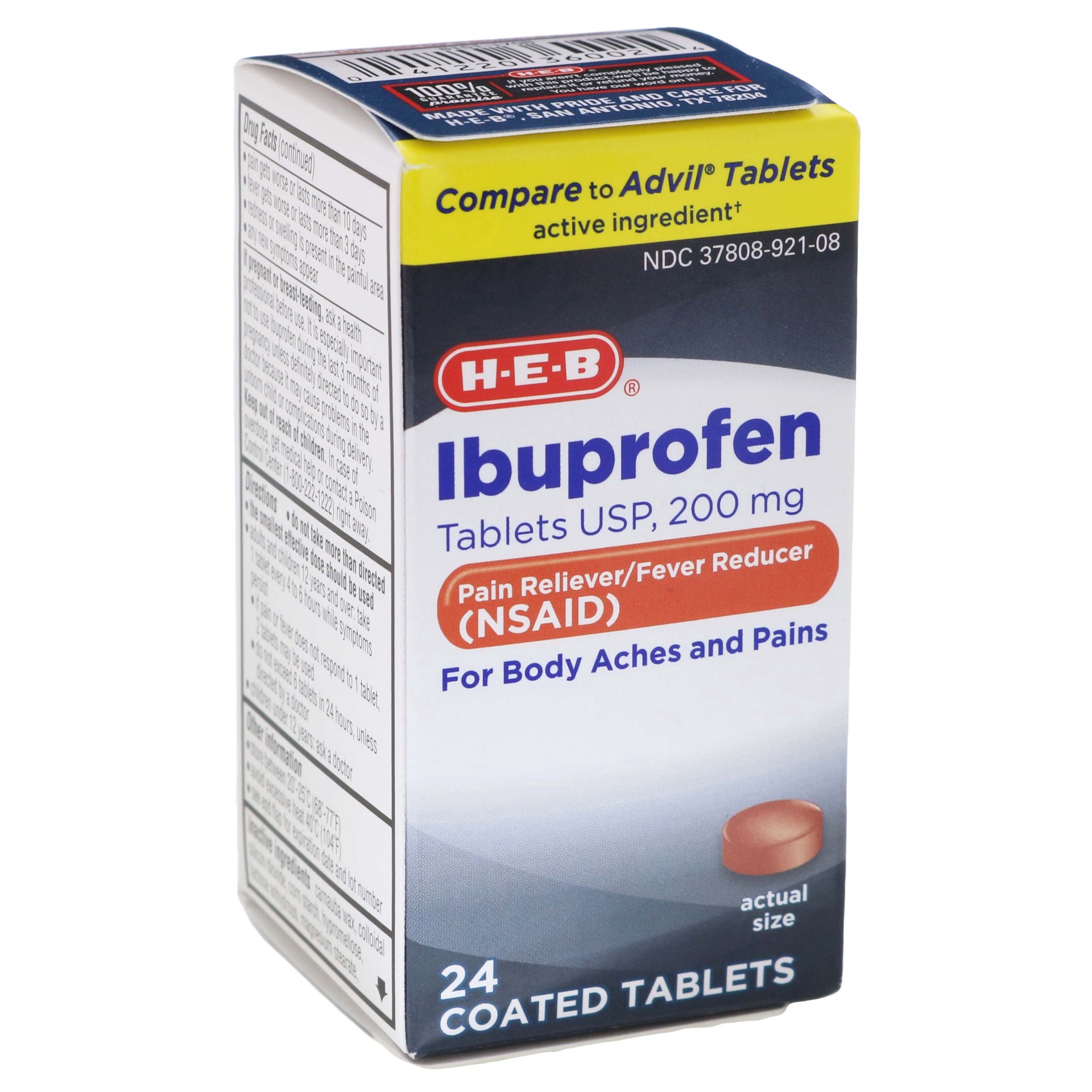 slide 1 of 1, H-E-B Ibuprofen, 200 mg Coated Tablets, 24 ct