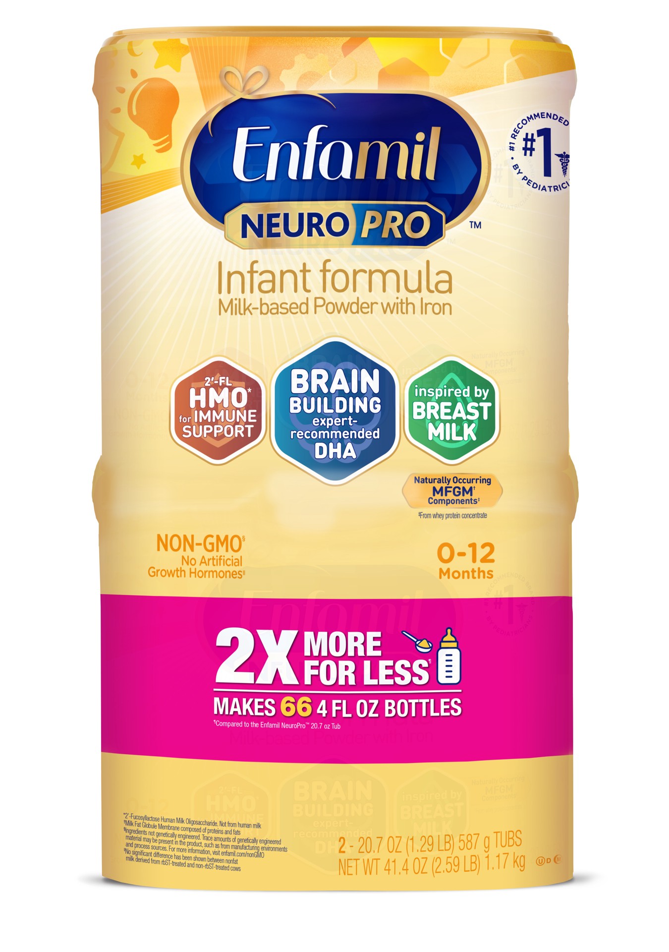 slide 1 of 2, IFCN Enfamil NeuroPro Baby Formula, Triple Prebiotic Immune Blend with 2'FL HMO & Expert Recommended Omega-3 DHA, Inspired by Breast Milk, Non-GMO, 2 - 20.7 Oz Reusable Tubs, 