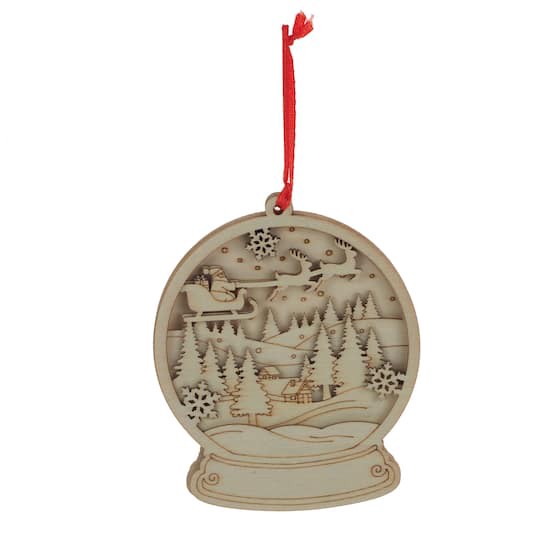 slide 1 of 2, 4" Santa & Sleigh Diy Layered Wood Snow Globe Ornament By Make Market, 3.34 in x 4 in x 0.275 in