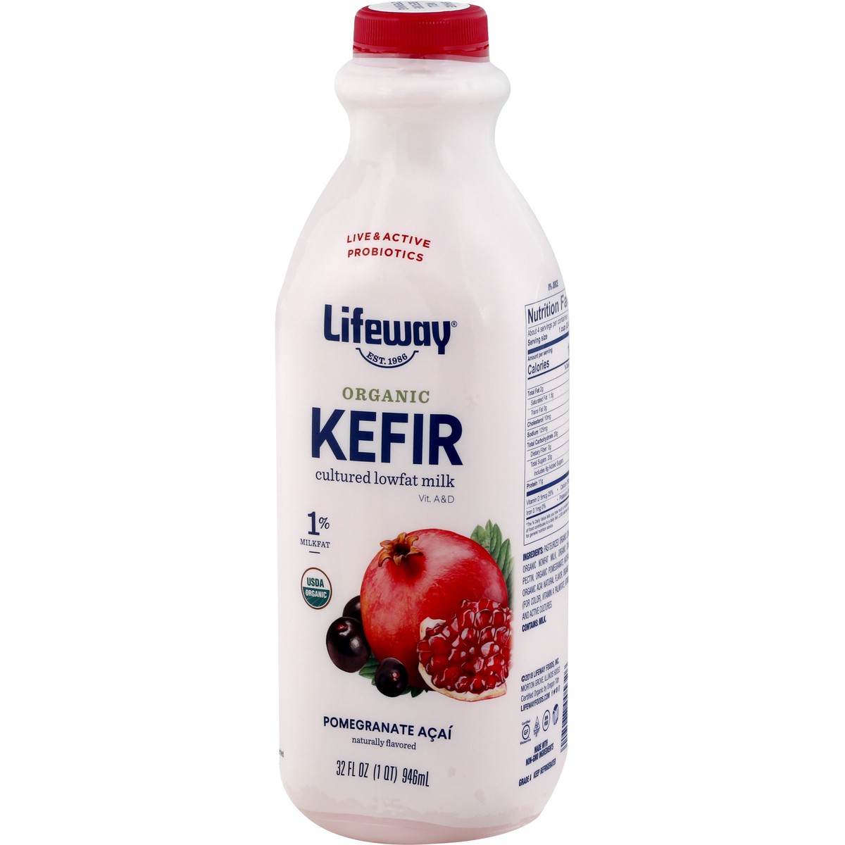 slide 5 of 11, Lifeway 1% Organic Pomegranate Acai Kefir 32 fl oz, 32 fl oz