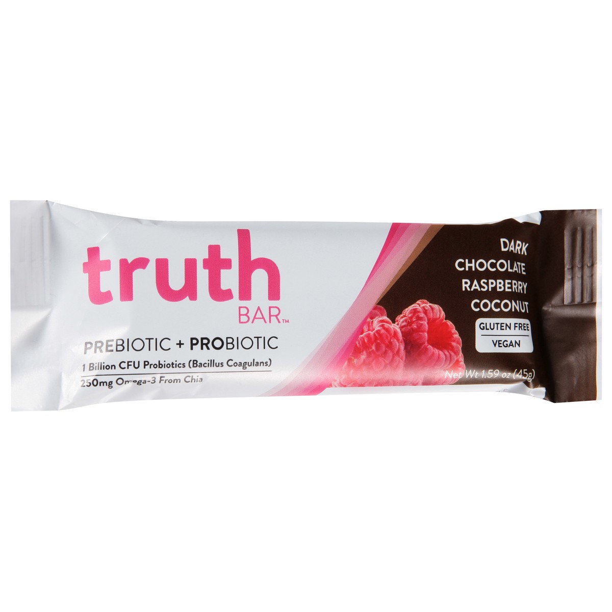 slide 4 of 14, Truth Bar Dark Chocolate Coconut Raspberry Truffle Prebiotic + Probiotic Bar 1.59 oz, 1.59 oz