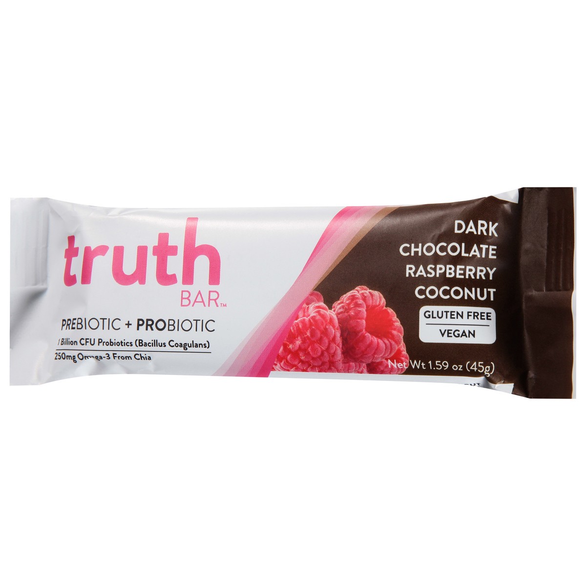 slide 11 of 14, Truth Bar Dark Chocolate Coconut Raspberry Truffle Prebiotic + Probiotic Bar 1.59 oz, 1.59 oz