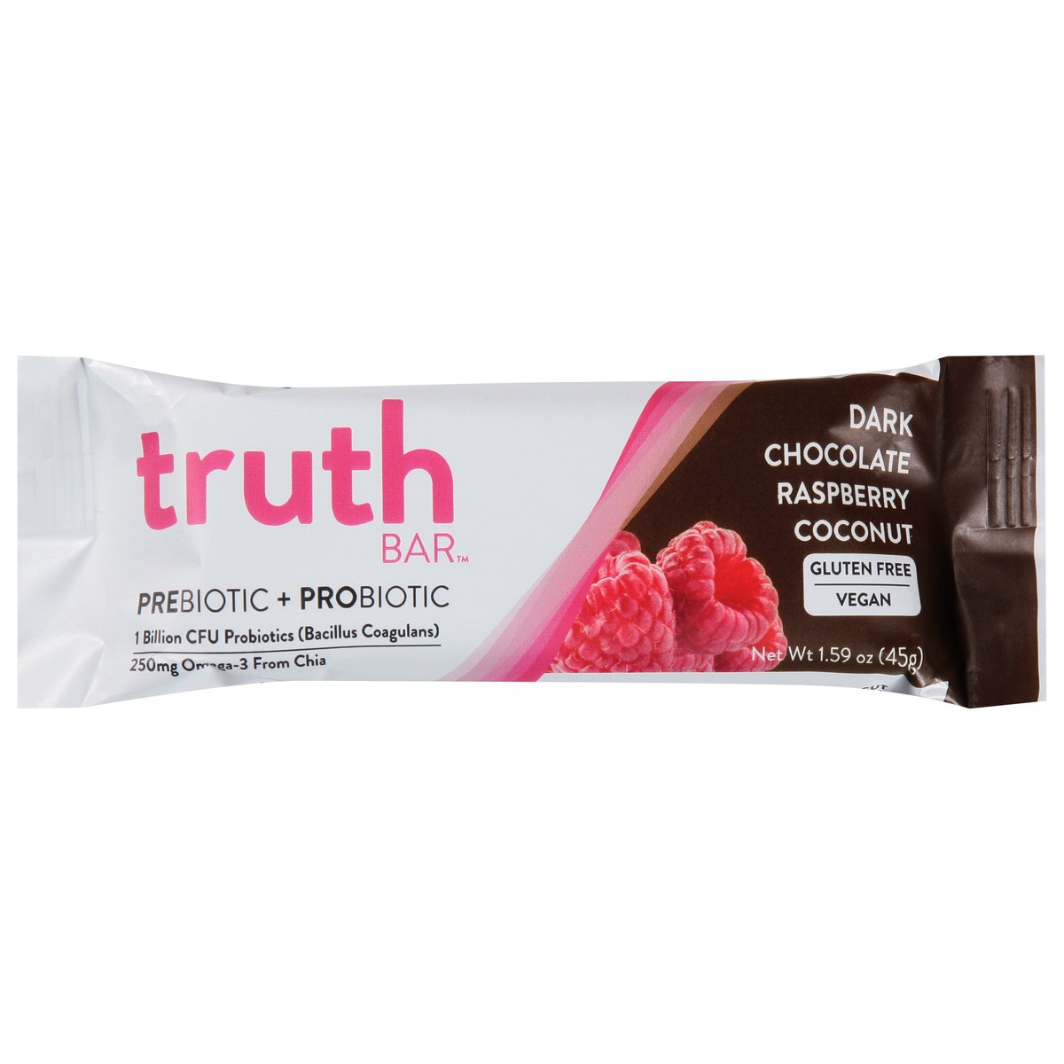 slide 10 of 14, Truth Bar Dark Chocolate Coconut Raspberry Truffle Prebiotic + Probiotic Bar 1.59 oz, 1.59 oz