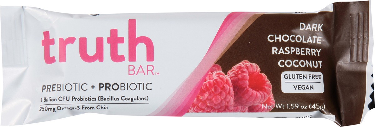 slide 6 of 14, Truth Bar Dark Chocolate Coconut Raspberry Truffle Prebiotic + Probiotic Bar 1.59 oz, 1.59 oz