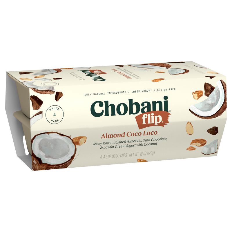slide 2 of 9, Chobani Flip Chocolate Almond Coco Loco Greek Yogurt - 4ct/4.5oz Cups, 4 ct; 4.5 oz
