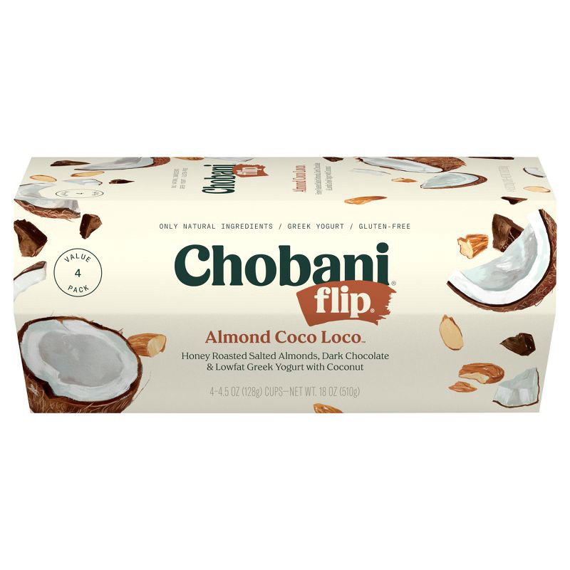 slide 1 of 9, Chobani Flip Chocolate Almond Coco Loco Greek Yogurt - 4ct/4.5oz Cups, 4 ct; 4.5 oz