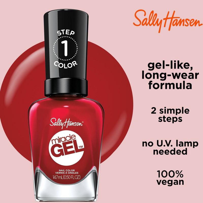 slide 4 of 9, Sally Hansen Miracle Gel Nail Color - 449/680 Rhapsody Red - 0.5 fl oz, 0.5 fl oz