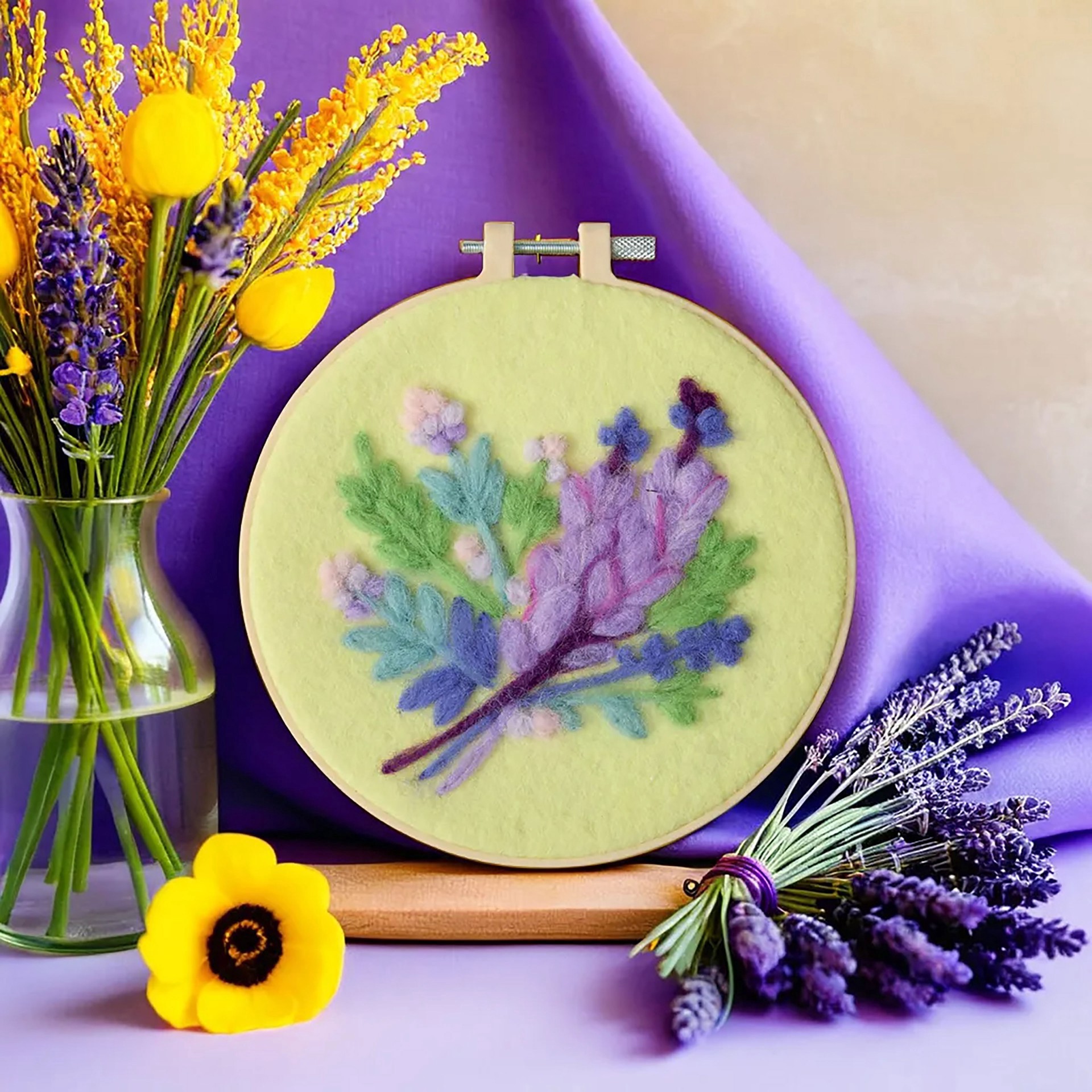 slide 4 of 4, 6" Lavender Needle Felting Kit With Hoop By Loops & Threads, 6 in