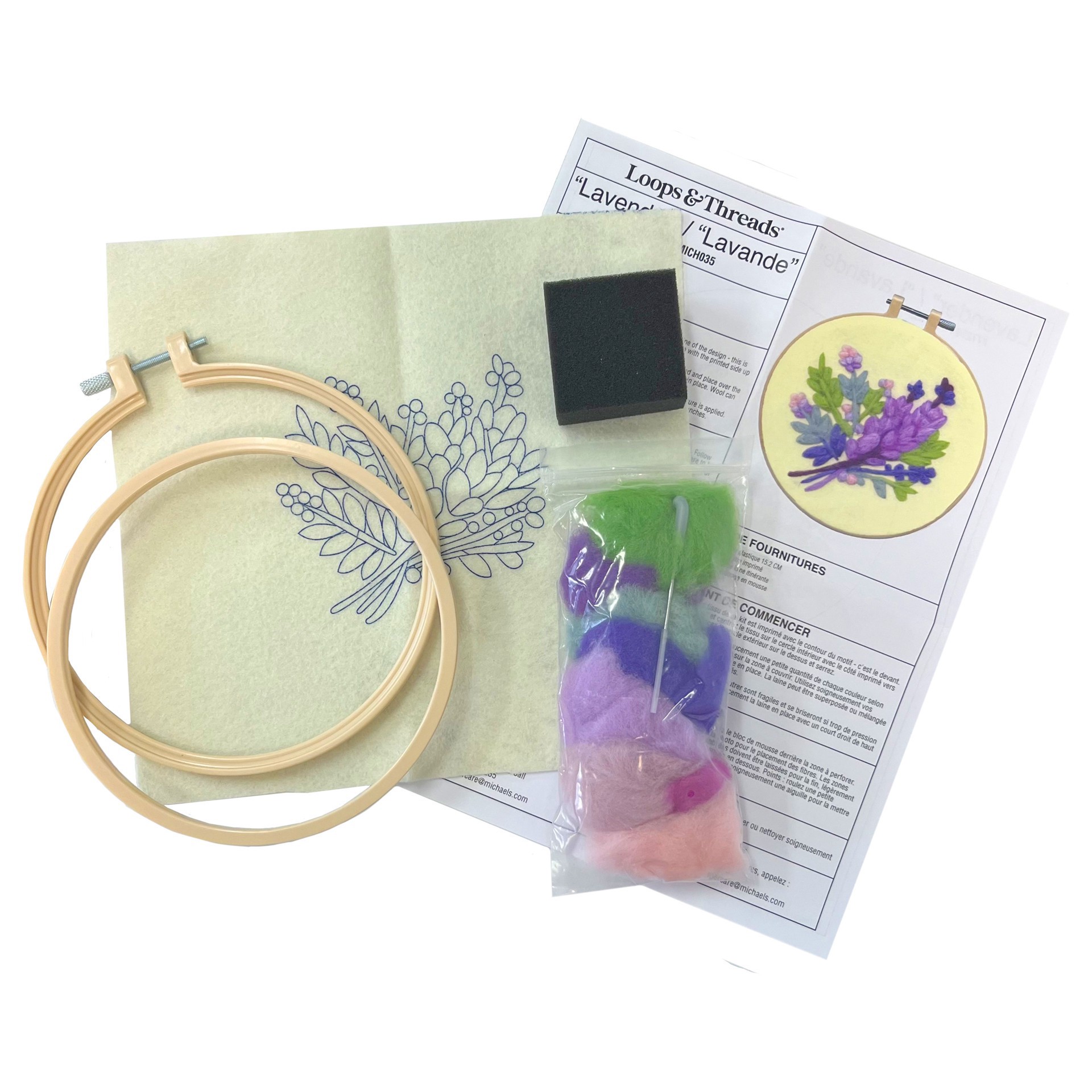 slide 3 of 4, 6" Lavender Needle Felting Kit With Hoop By Loops & Threads, 6 in