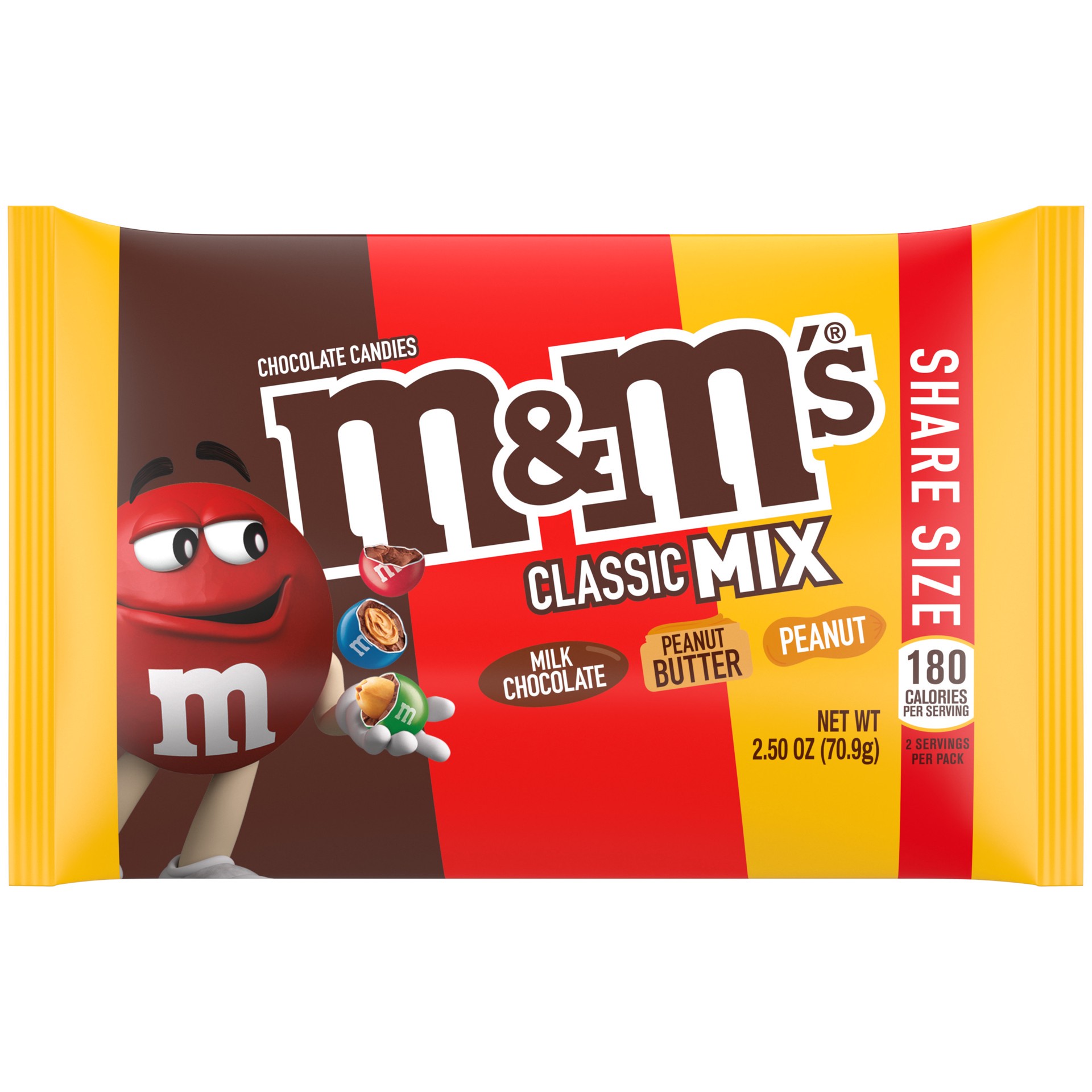 slide 1 of 8, M&M's Classic Mix of Peanut, Peanut Butter & Milk Chocolate Candy, Share Size, 2.5 oz Bag, 2.5 oz