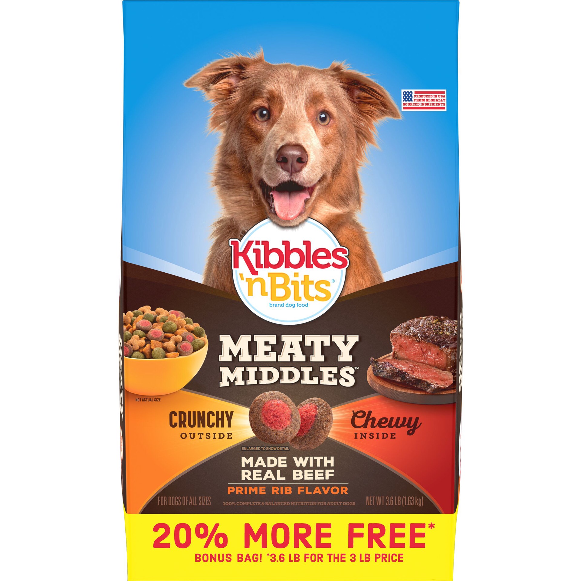 slide 1 of 3, Kibbles 'n Bits Meaty Middles Prime Rib Flavor, Dry Dog Food, 3.6 Pounds, 3.6 lb