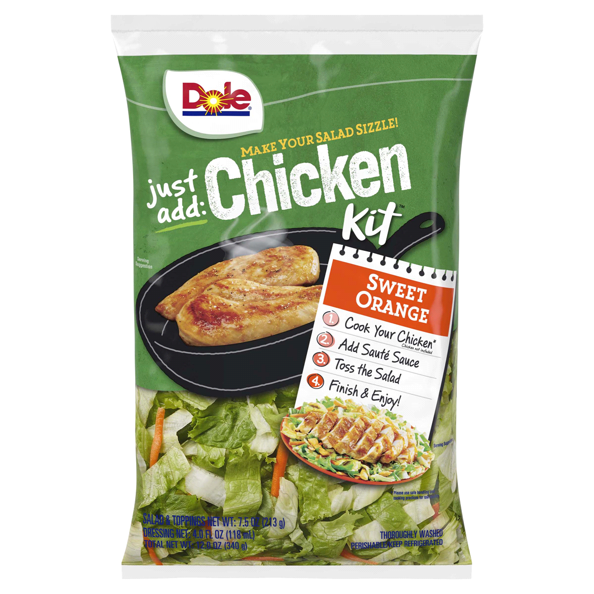 slide 1 of 1, Dole Salad Kit, Just Add Chicken, Sweet Orange, 12 oz