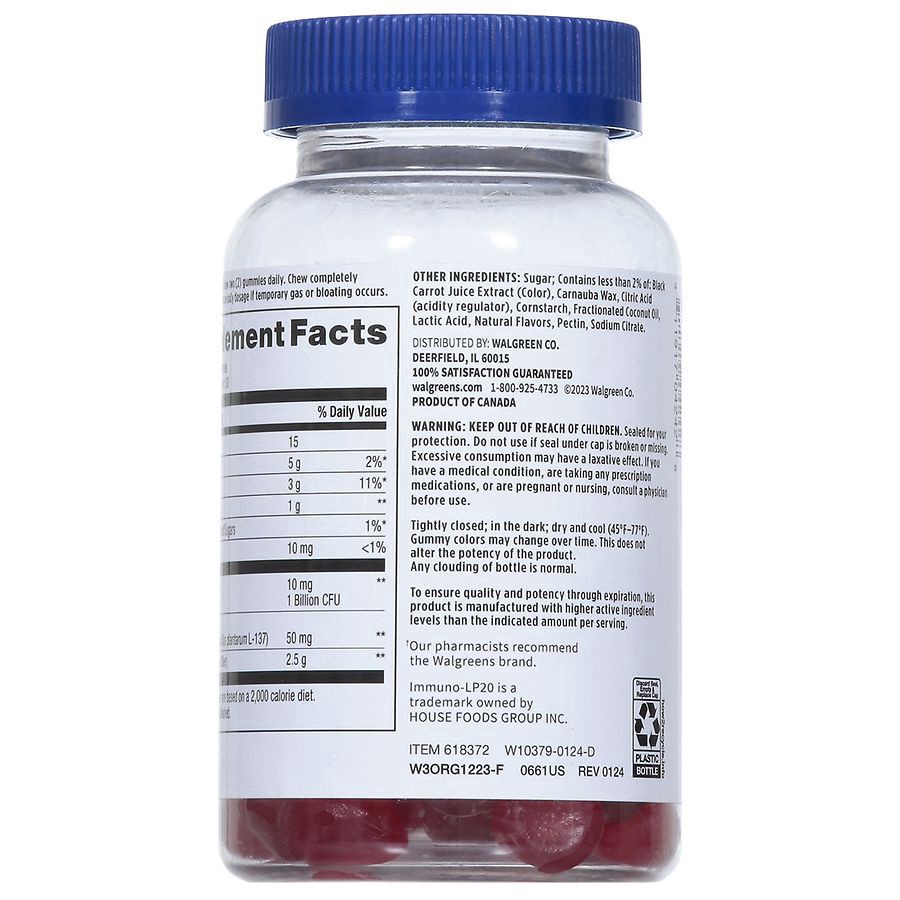 slide 4 of 5, Walgreens Prebiotic + Postbiotic + Probiotic Gummies Natural Raspberry, 60 ct