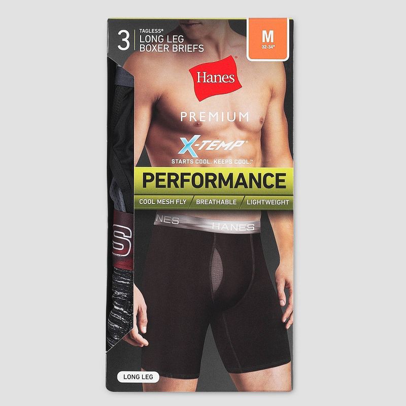 slide 2 of 3, Hanes Premium Men's Xtemp Long Leg Boxer Briefs 3pk - Black/Gray XL, 3 ct