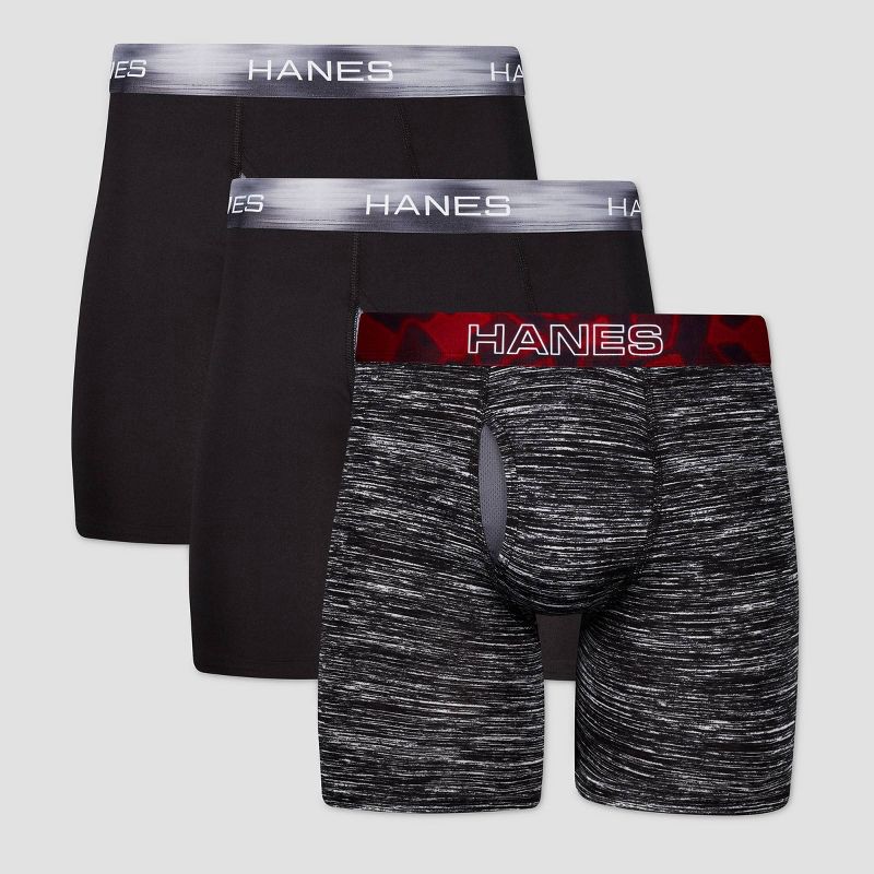 slide 1 of 3, Hanes Premium Men's Xtemp Long Leg Boxer Briefs 3pk - Black/Gray XL, 3 ct