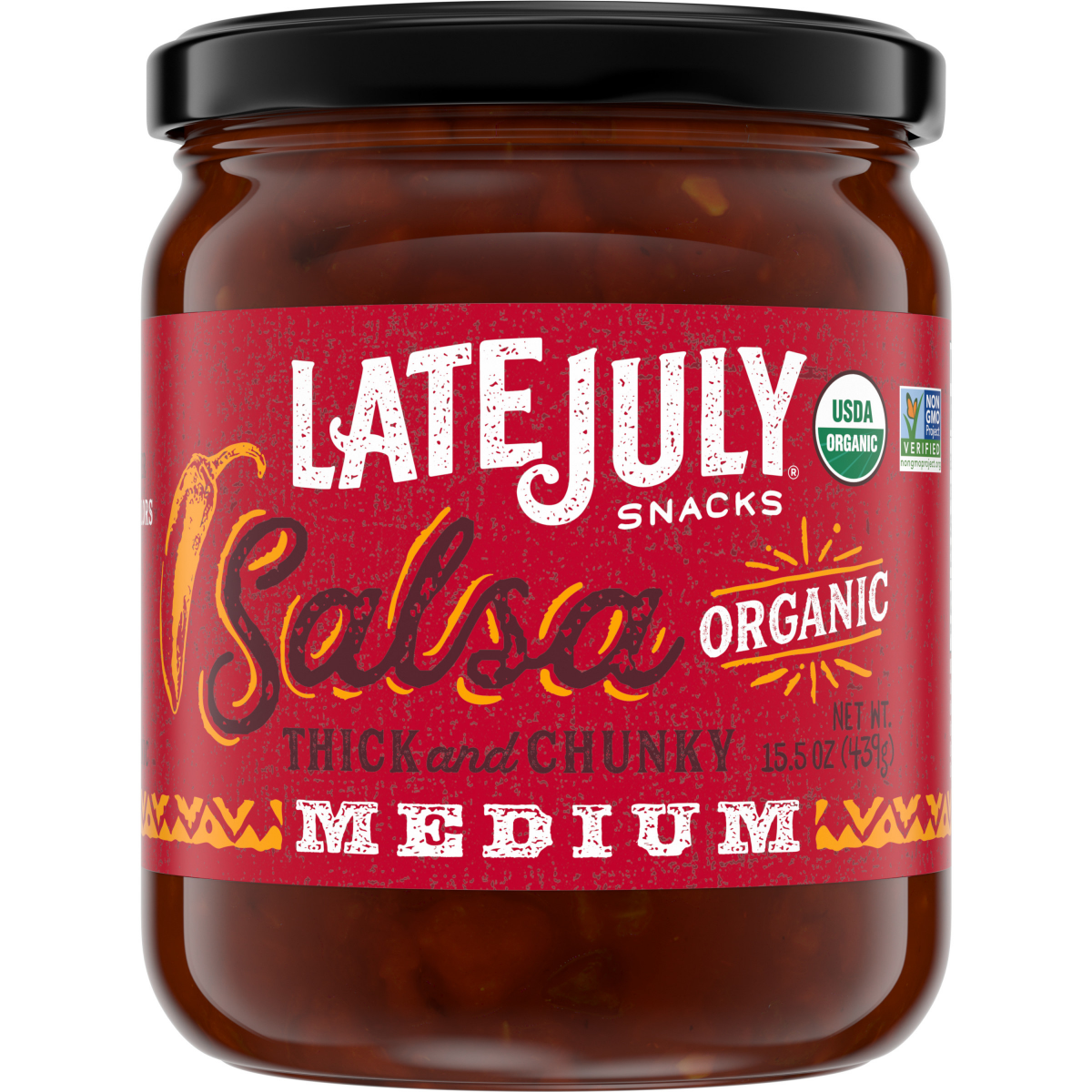 slide 1 of 5, Late July Snacks Organic Salsa, Medium Thick and Chunky, 15.5 oz. Jar, 15.5 oz