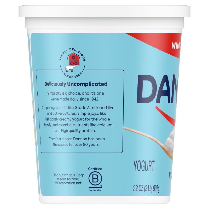 slide 4 of 8, Dannon Whole Milk Non-GMO Project Verified Plain Yogurt - 32oz Tub, 32 oz