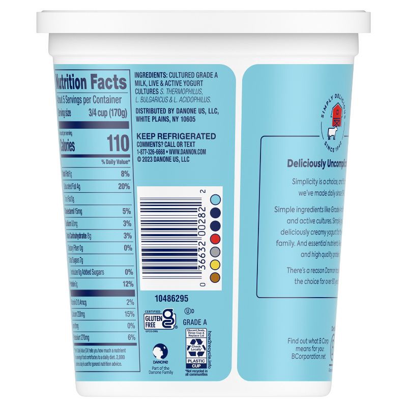 slide 10 of 12, Dannon Whole Milk Non-GMO Project Verified Plain Yogurt - 32oz Tub, 32 oz