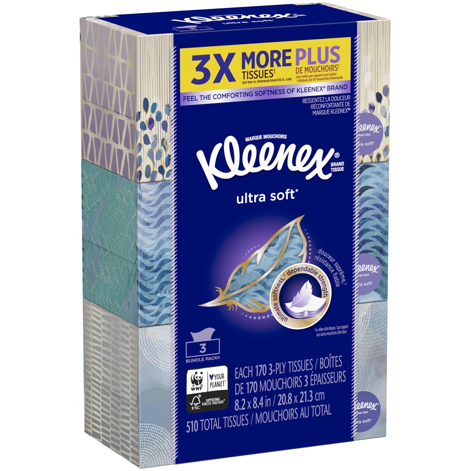 slide 2 of 3, Kleenex Ultra Soft Facial Tissue, 3 ct