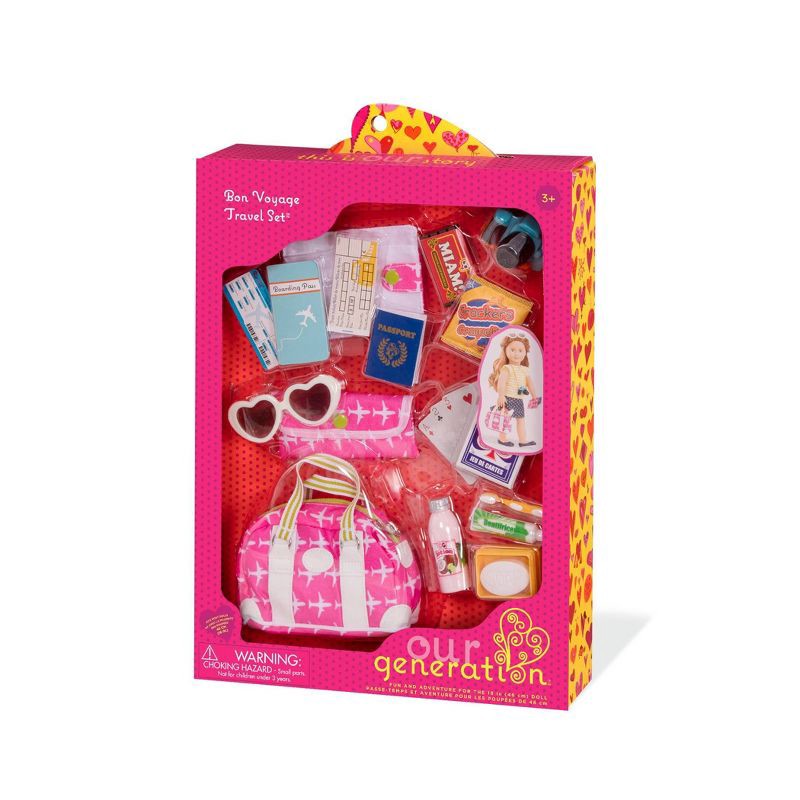 slide 6 of 6, Our Generation Bon Voyage Travel Accessory Set: Doll Fits 18 Inch, Includes Play Food & Toothbrush, 17-Piece Set, 1 ct
