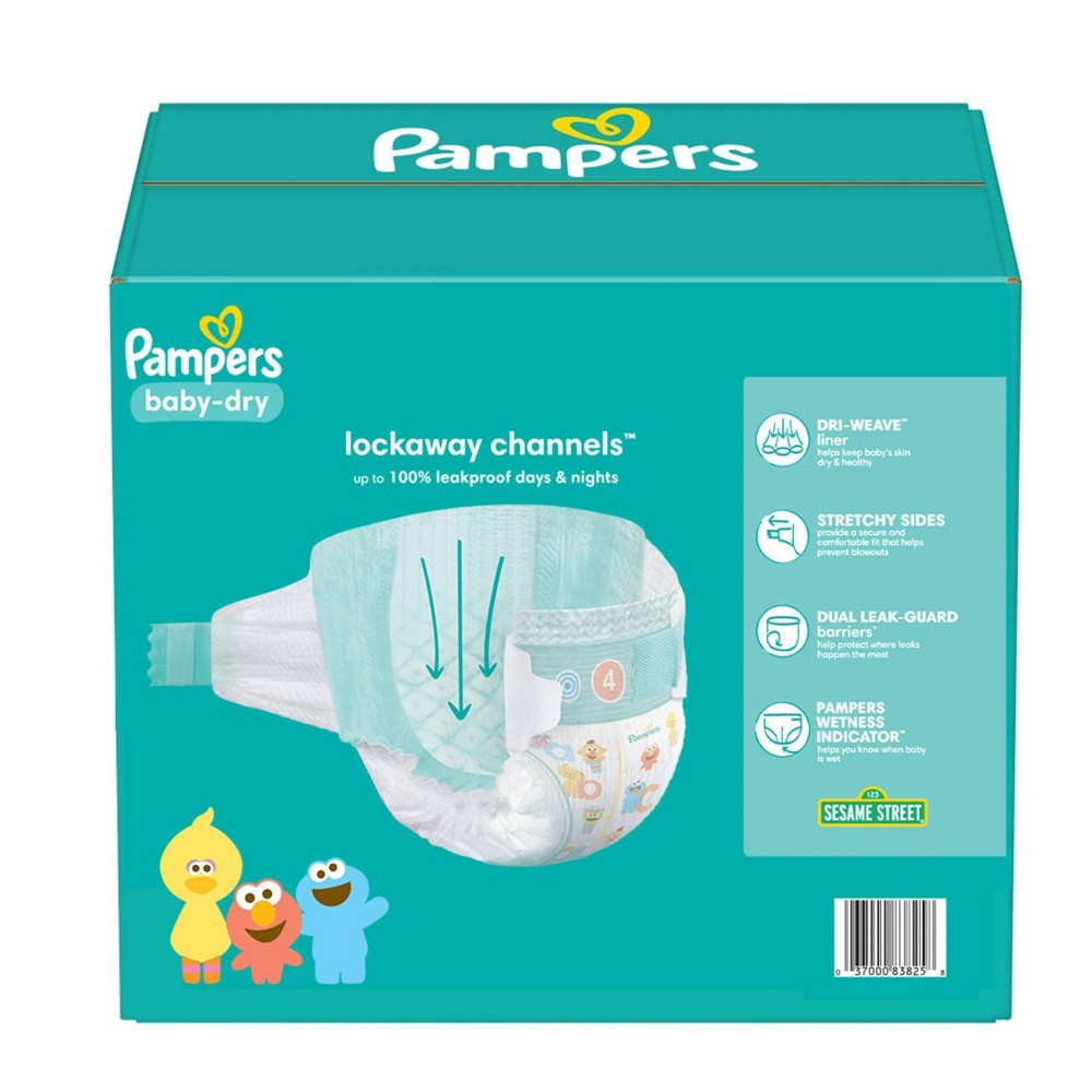 slide 3 of 9, Pampers Baby-Dry Sesame Street Diapers Size 4 (22-37 lb) Jumbo Pack 28 ea, 28 ct