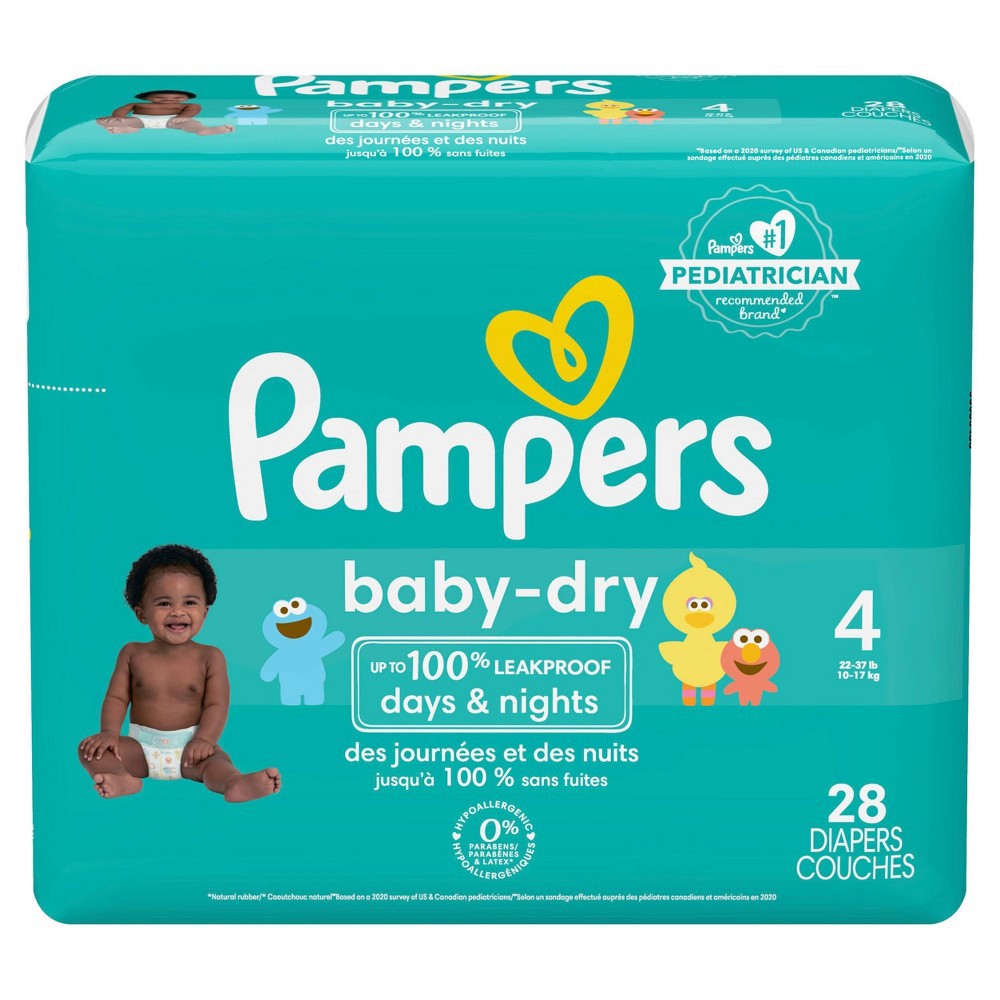 slide 4 of 9, Pampers Baby-Dry Sesame Street Diapers Size 4 (22-37 lb) Jumbo Pack 28 ea, 28 ct