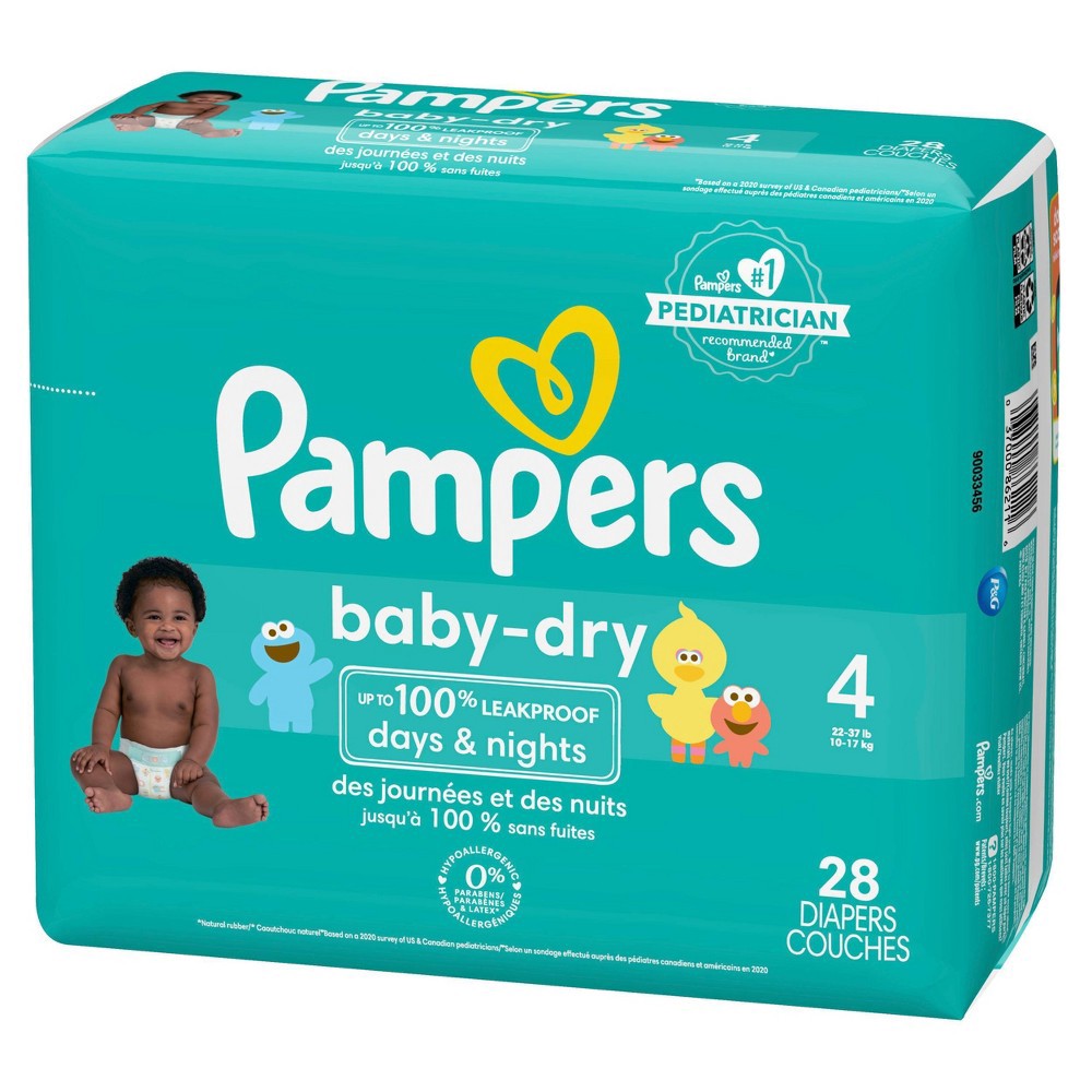slide 9 of 9, Pampers Baby-Dry Sesame Street Diapers Size 4 (22-37 lb) Jumbo Pack 28 ea, 28 ct