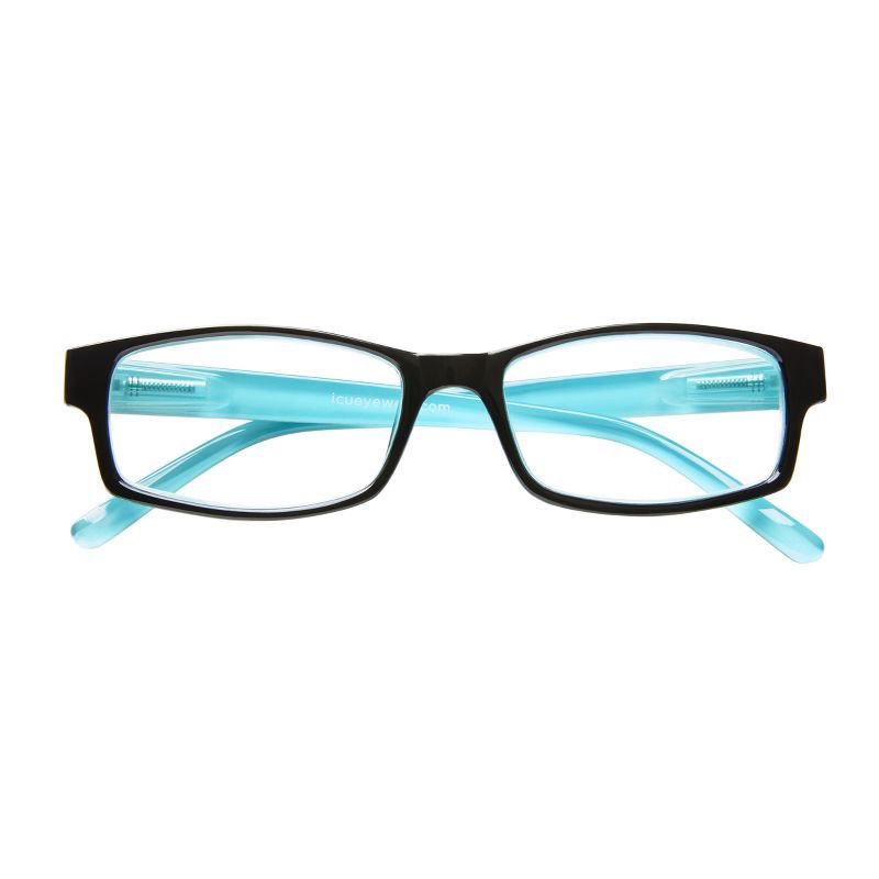 slide 1 of 7, ICU Eyewear Berryessa Large Black with Turquoise Interior Reading Glasses +1.25, 1 ct