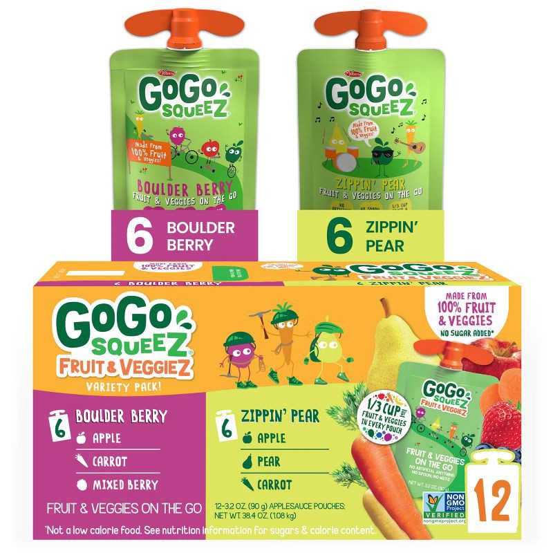 slide 1 of 5, GoGo SqueeZ Variety Fruit and Veggies Applesauce On-The-Go Pouch - 38.4oz, 38.4 oz