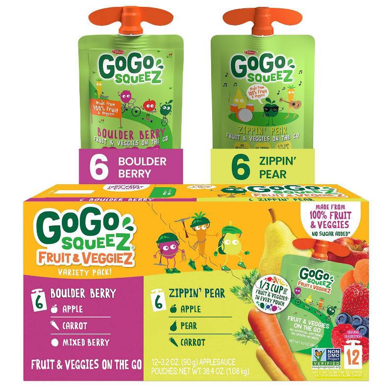 slide 1 of 9, GoGo SqueeZ Variety Fruit and Veggies Applesauce On-The-Go Pouch - 38.4oz, 38.4 oz