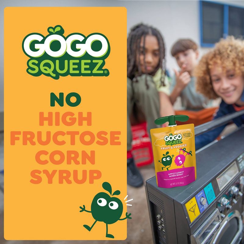 slide 5 of 8, GoGo SqueeZ Fruit & VeggieZ No Sugar Added Applesauce and Puree Apple Pear Carrot and Apple Carrot Mixed Berry Variety Pack - 3.2oz/12ct, 38.4 oz, 12 ct