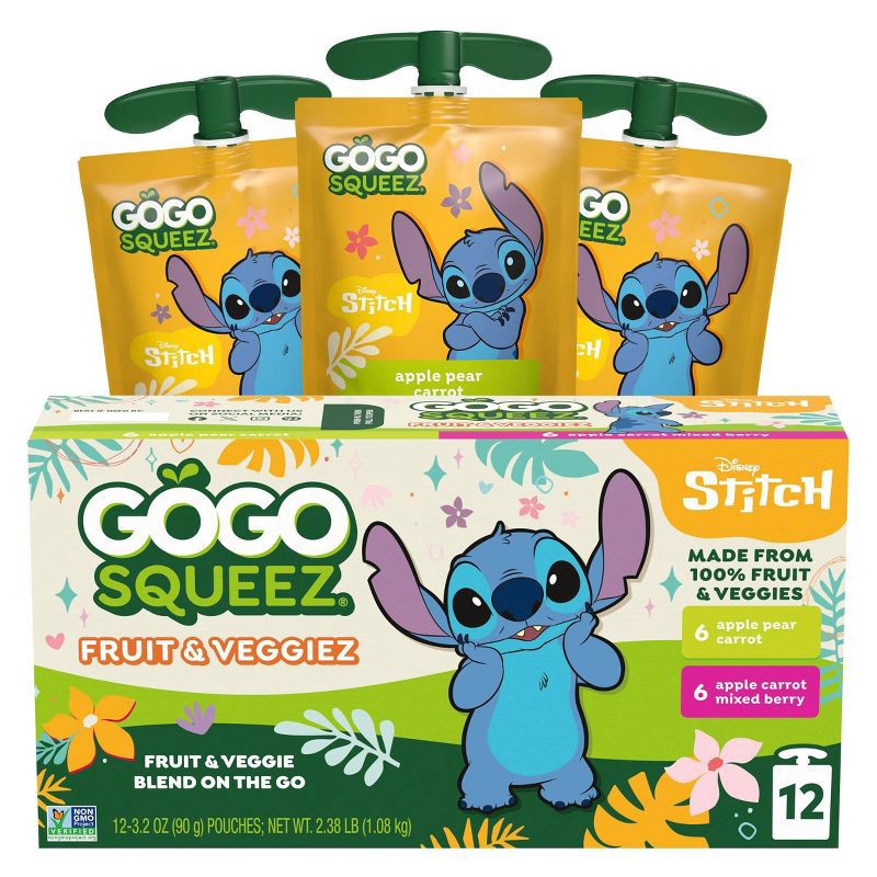 slide 1 of 10, GoGo squeeZ Fruit & VeggieZ Apple Pear Carrot and Apple Carrot Mixed Berry Blend Pouches - 38.4oz/12ct (Packaging May Vary), 38.4 oz, 12 ct